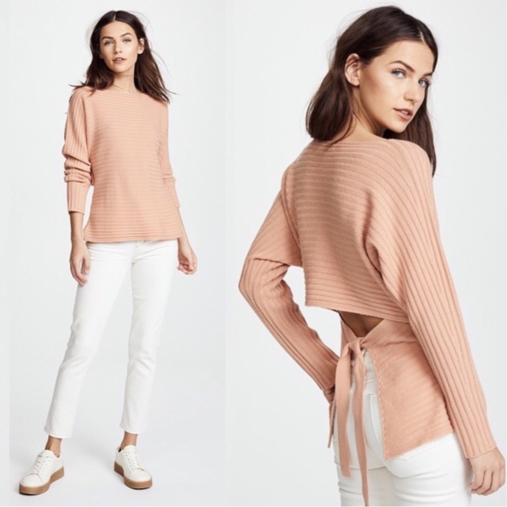 Vince • Tie Back Sweater blush pink cashmere open dolman sleeve ribbed bateau